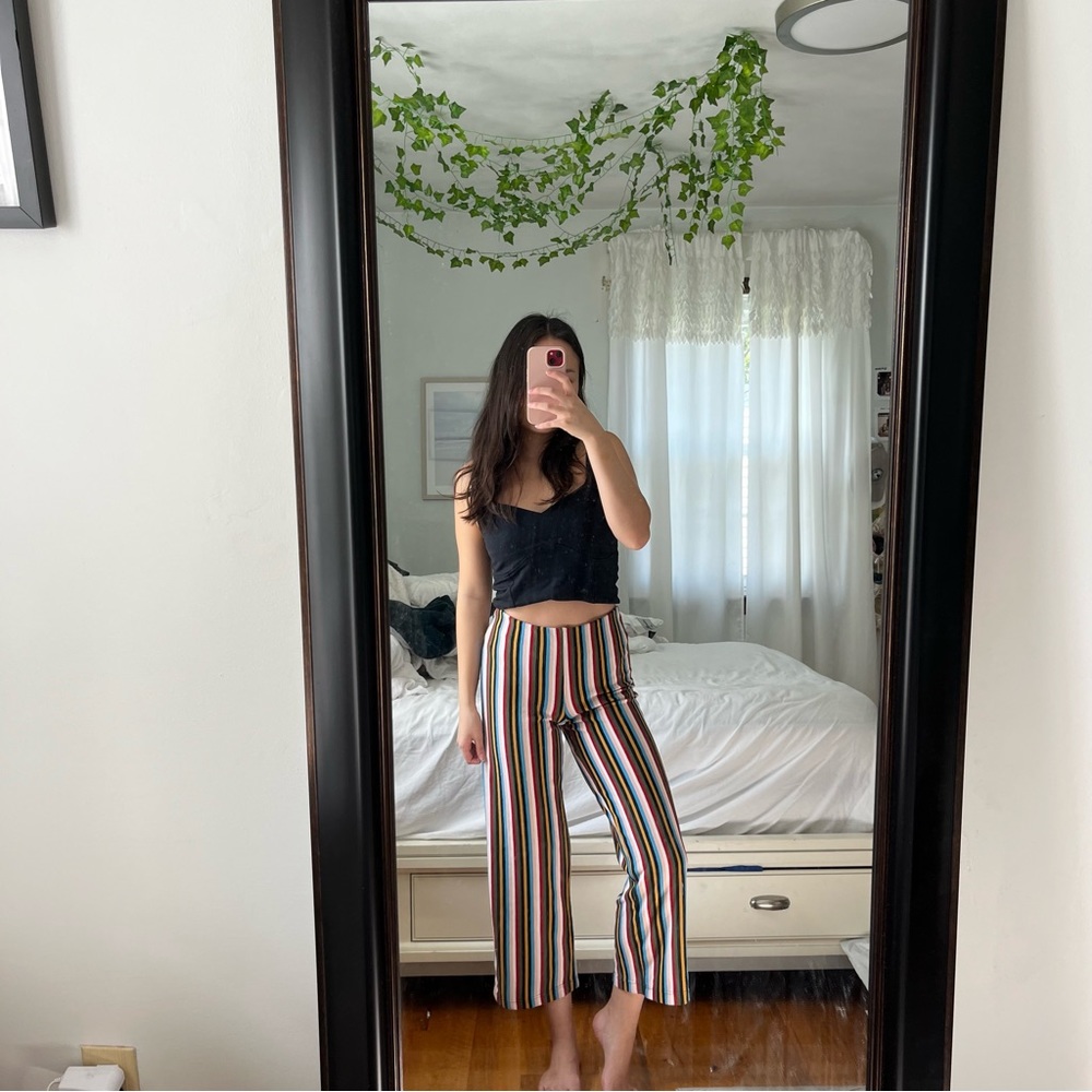 Urban Outfitters Multicolored Rainbow Pinstripe Cropped Flare Leg Knit Pants